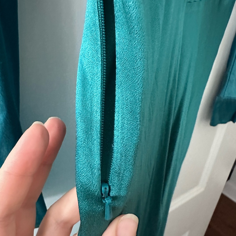 Alberta Ferretti Teal Long Sleeve Silk Dress - Picture 15 of 16